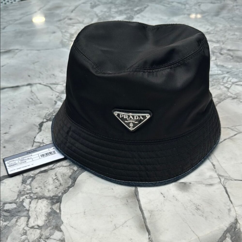 Prada Black Bucket Hat black nylon with denim medium